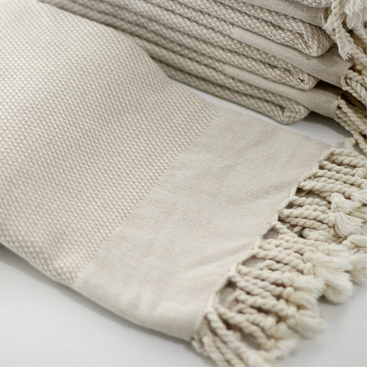 Folded DENIZLI Double-Sided Turkish Bath Towel in beige