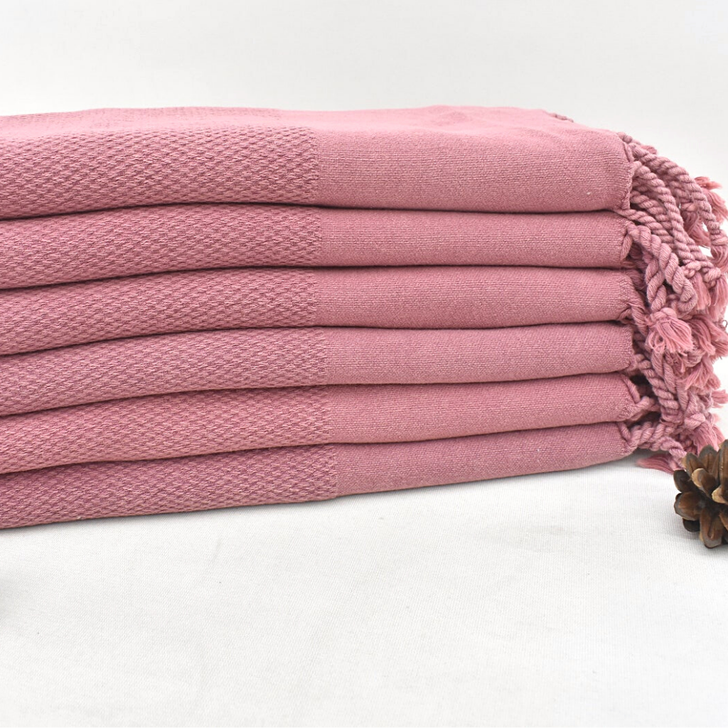 Stonewashed BASKET WEAVE Turkish Kitchen Towels in pink clay colour