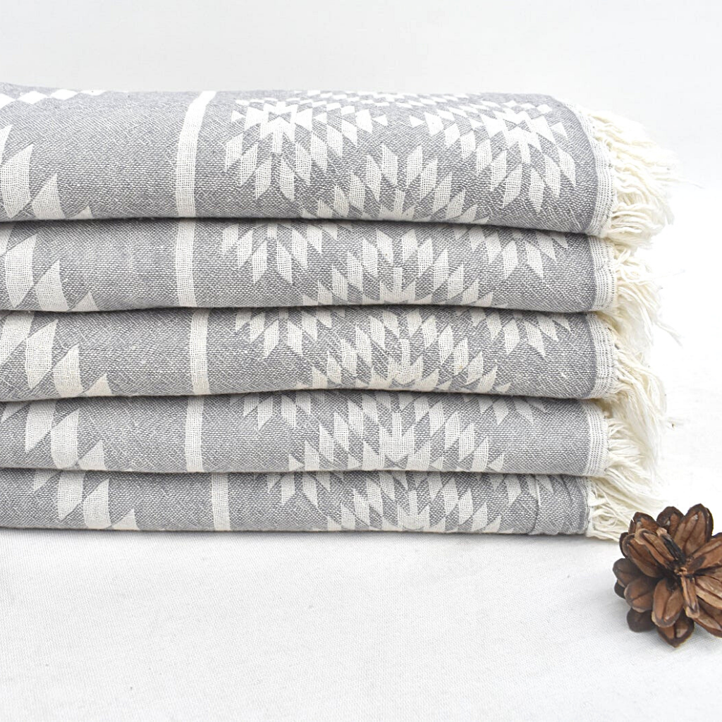 DENIZLI KILIM Double-Sided Turkish Hand Towels in grey