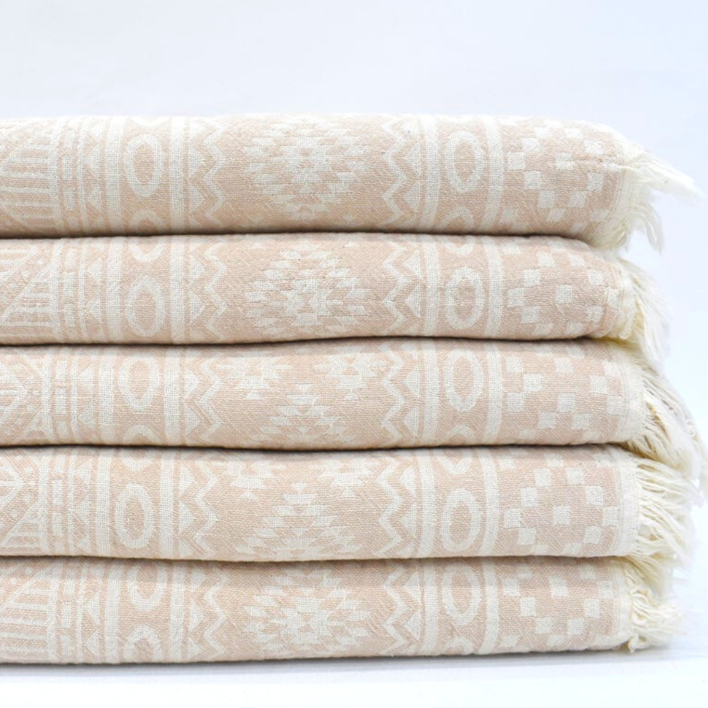 Beige FINE KILIM Turkish Bath Towels folded