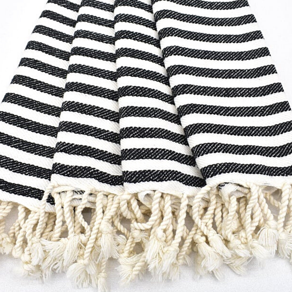 MEDITERRANEAN Turkish Hand Towels with black stripes