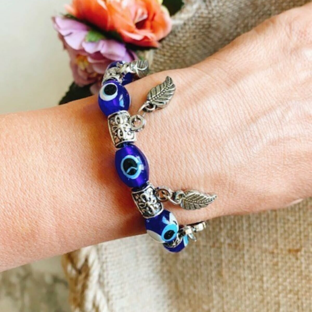 NAZAR & LEAVES Evil Eye Bracelet on wrist