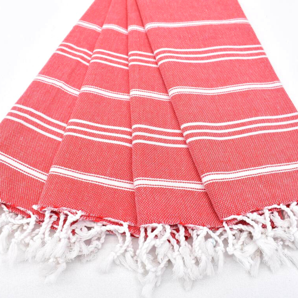Folded red STRIPY Turkish Kitchen Towels