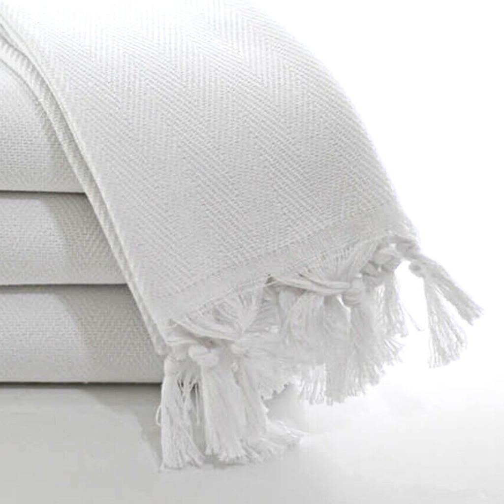 White HERRINGBONE Turkish Kitchen Towels