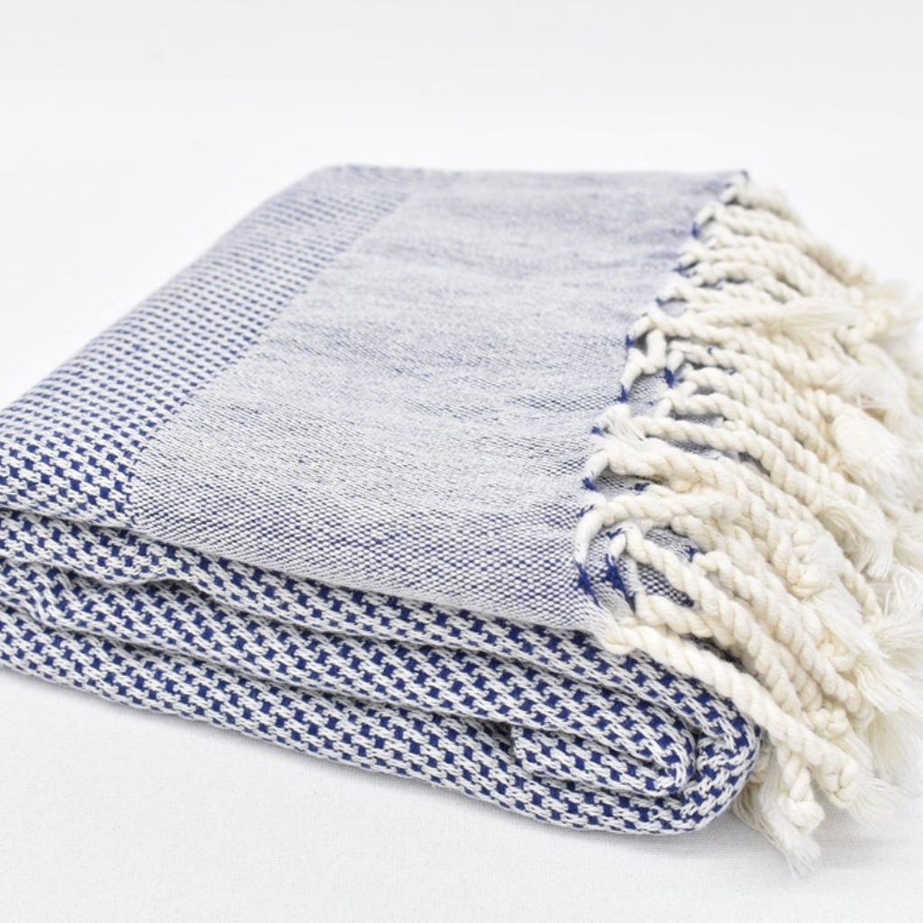 Folded DENIZLI Double-Sided Turkish Bath Towel in navy colour