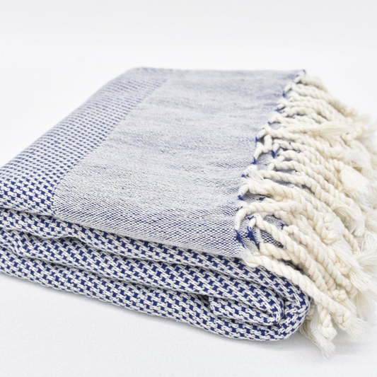 Folded DENIZLI Double-Sided Turkish Bath Towel in navy colour
