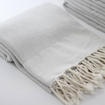 DENIZLI Turkish Bath Towel in light grey with natural colour tassels