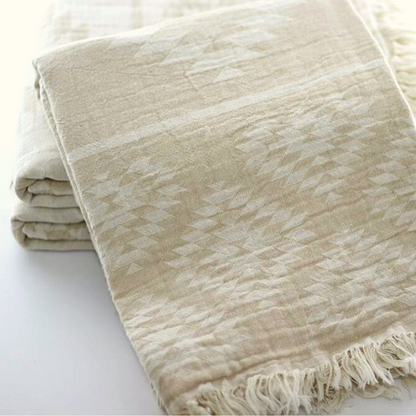Folded KILIM Double-Sided Turkish Bath Towels in soft beige colour