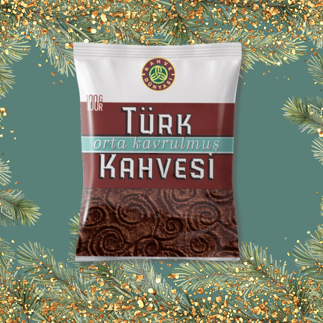 Turkish coffee package with festive green and gold elements