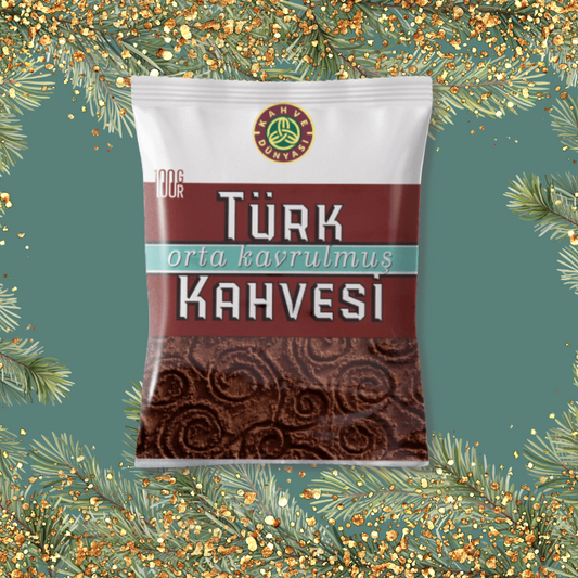 Turkish coffee package with festive green and gold elements