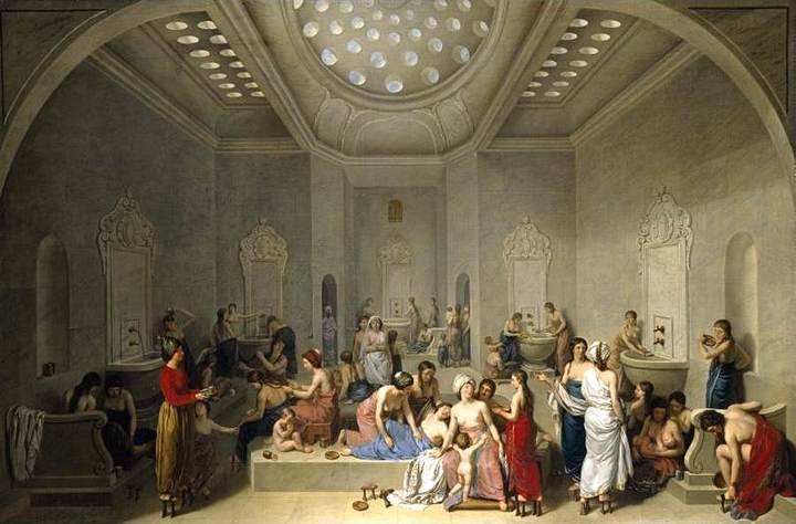 Turkish bath/hammam painting by Jean-Jacques-François Le Barbier [Public domain]