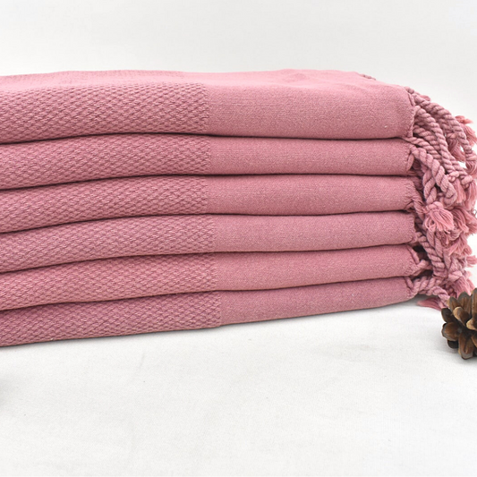 Stonewashed BASKET WEAVE Turkish Kitchen Towels in pink clay colour