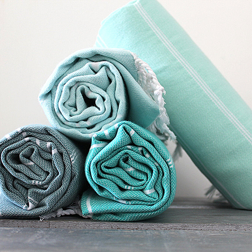 CLASSIC Turkish bath towels in teal, mint and green colours
