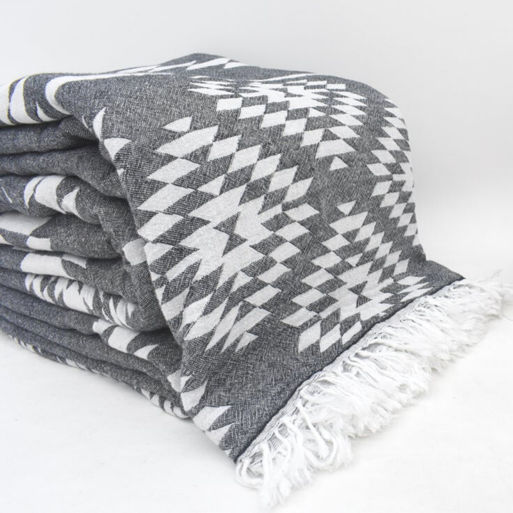 DENIZLI KILIM Turkish Blankets in black