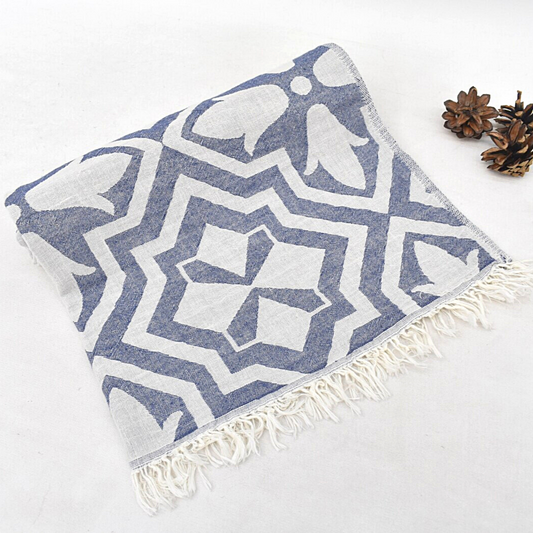 Folded TULIP Turkish Kitchen Towel in denim blue