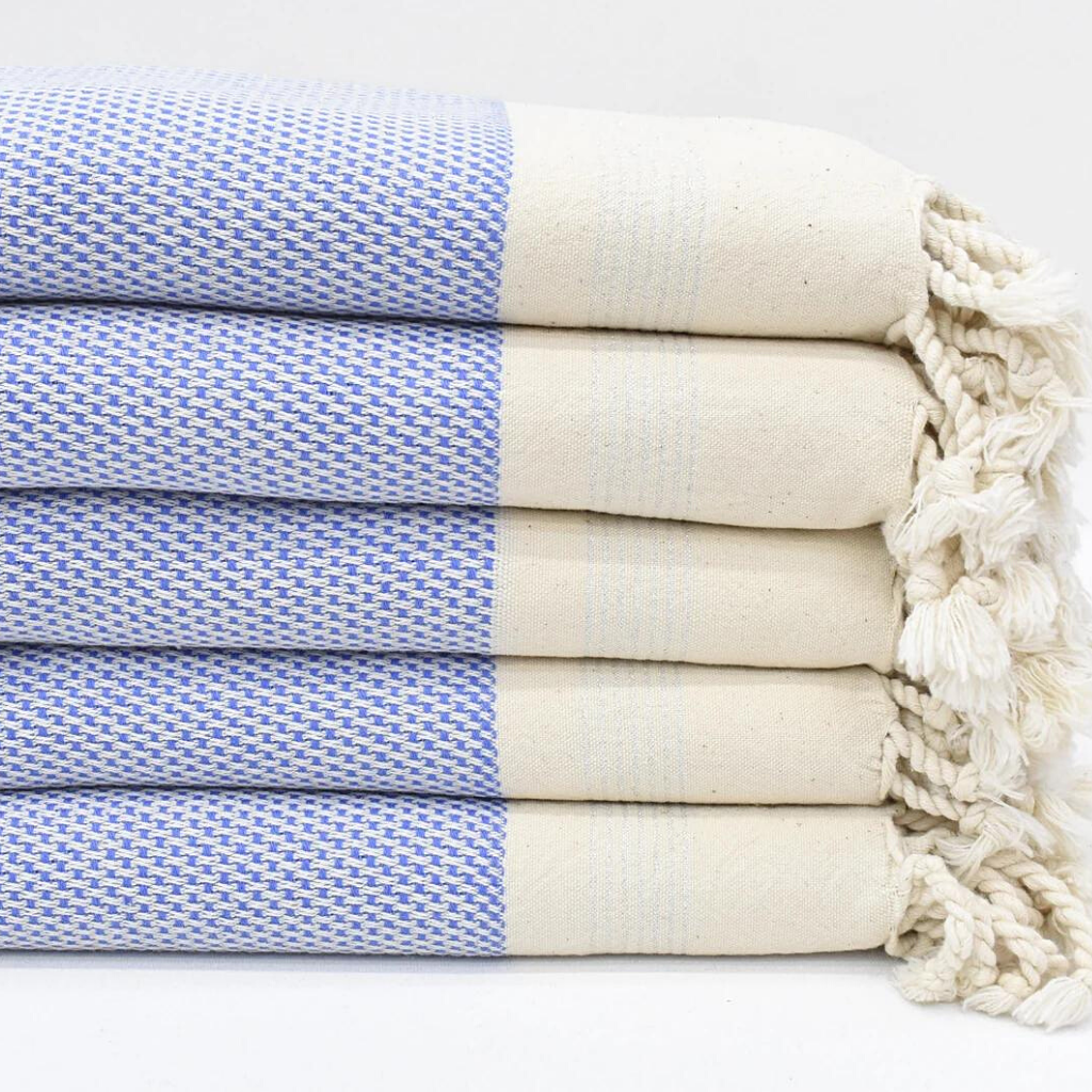 Stacked HONEYCOMB Turkish Towels in lapis blue