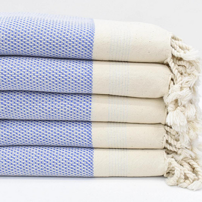 Stacked HONEYCOMB Turkish Towels in lapis blue