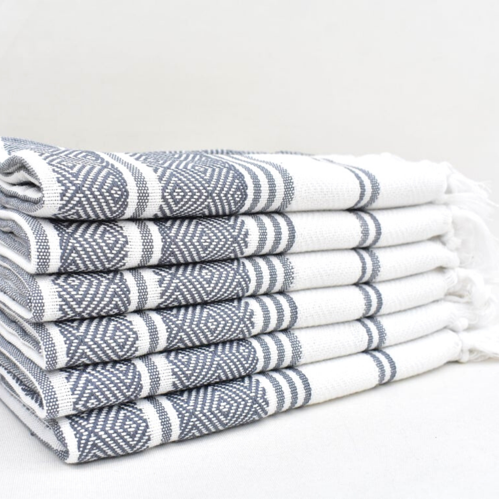 Folded and stacked GREY SULTAN Turkish Kitchen Towels