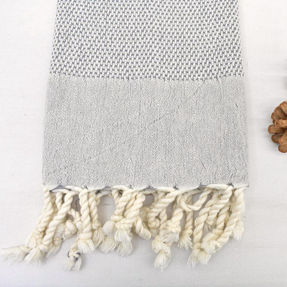 DENIZLI Double-Sided grey Turkish Hand/Kitchen Towels with hand-knotted tassels