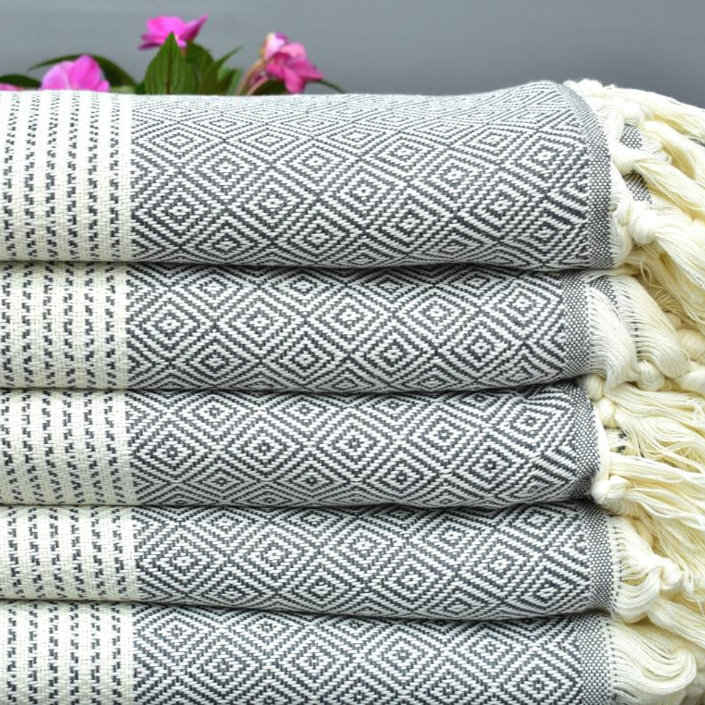 Grey SULTAN STRIPY Turkish Towels