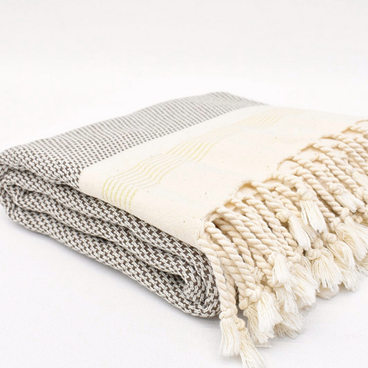 Folded HONEYCOMB Turkish Towel in hazel brown