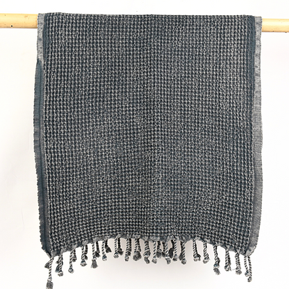 Hanging WAFFLE Turkish Hand Towel in stonewashed black