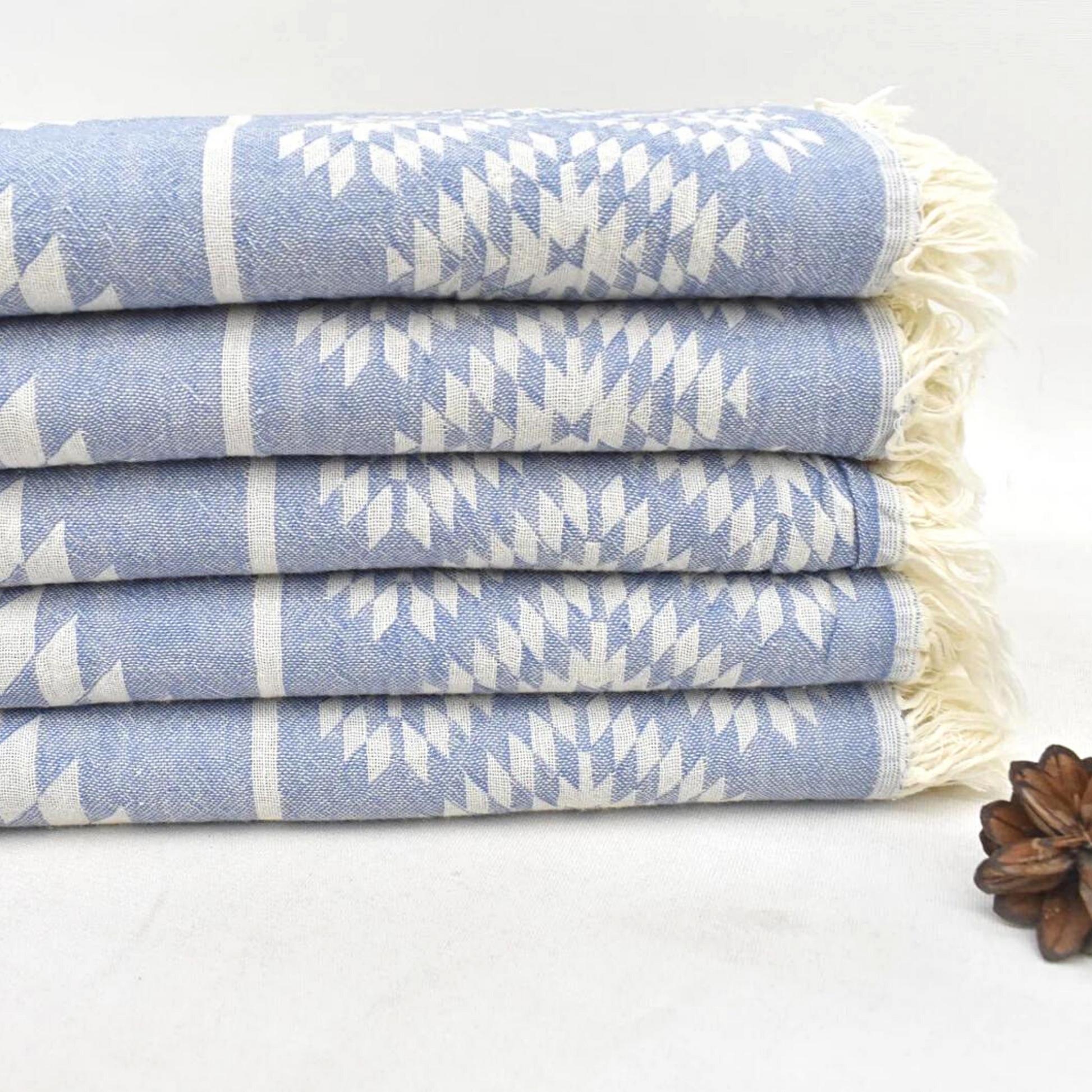 KILIM Double-Sided Turkish Hand Towels in denim blue