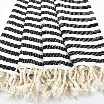 MEDITERRANEAN Turkish Hand Towels with black stripes