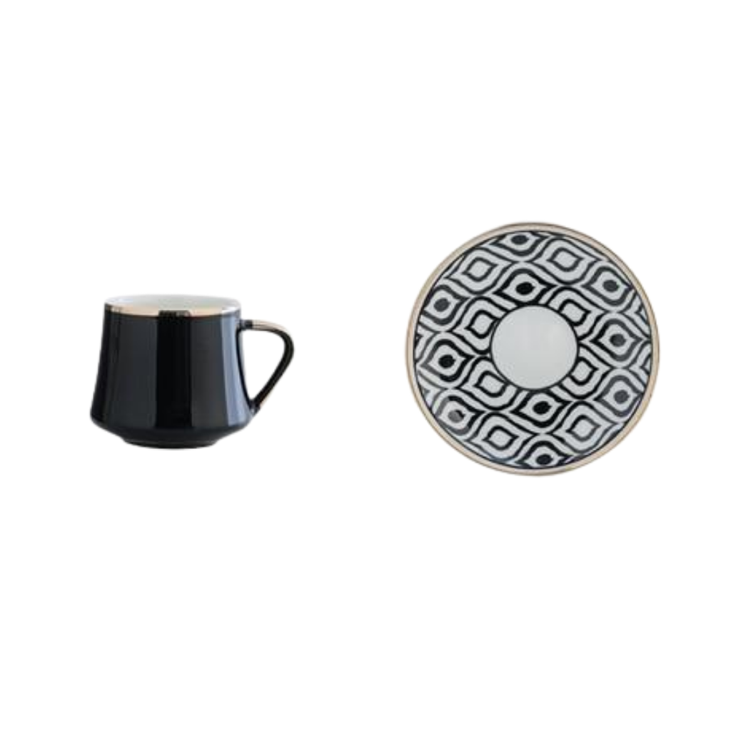 MODERN Turkish Coffee Black Cup & Flowy Pattern Saucer