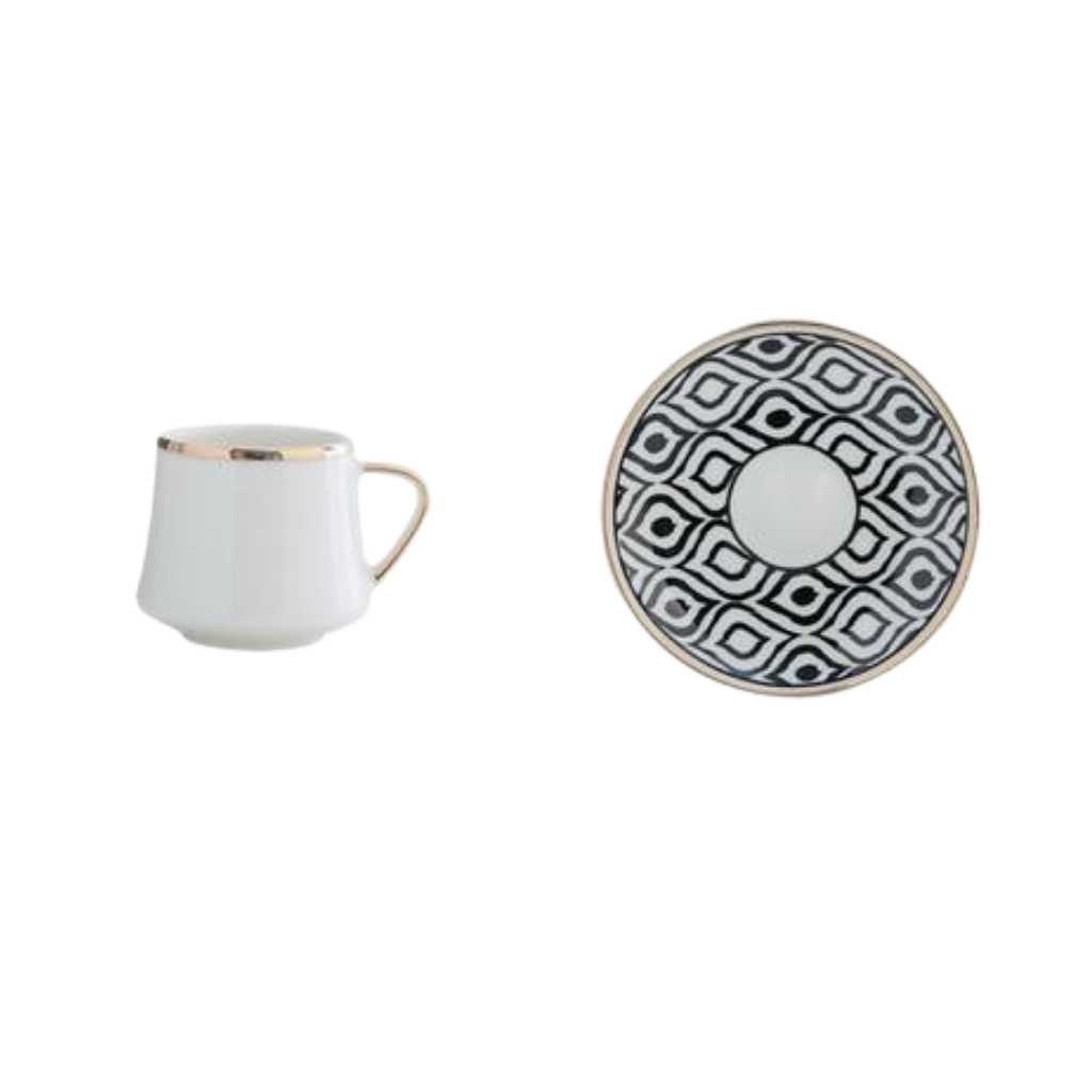MODERN Turkish Coffee White Cup & Flowy Pattern Saucer