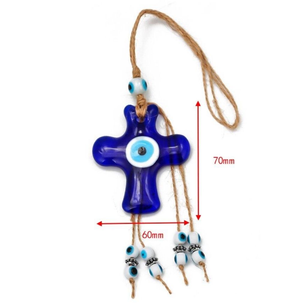 NAZAR Evil Eye Cross Wall Hanging with dimensions