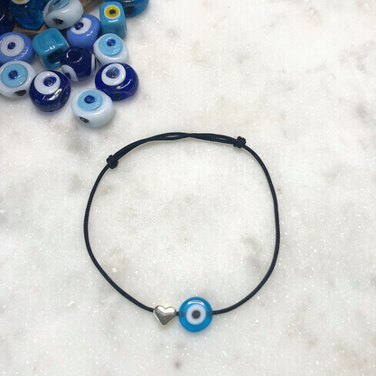 NAZAR HEART Evil Eye Bracelet with black cord with colourful evil eye beads