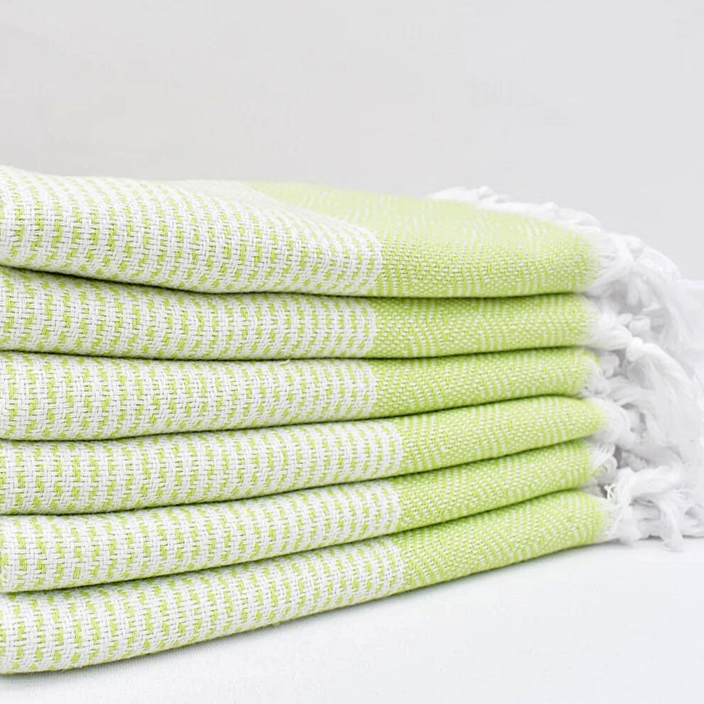 SULTAN STRIPY Turkish Hand Towels in lime green colour