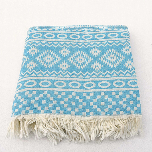 Turquoise blue FINE KILIM Turkish Towel