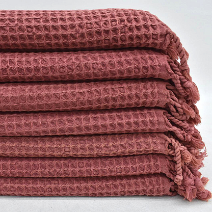 WAFFLE Turkish Hand Towels in rust dark red colour