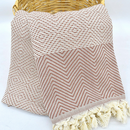 CINNAMON brown SULTAN Turkish Blanket in a basket