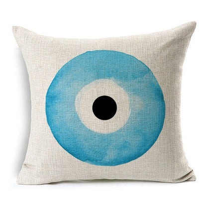 Light blue blue eye bead watercolour design on throw cushion