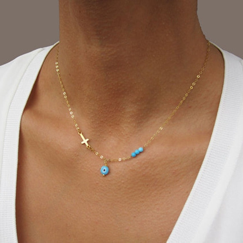 NAZAR TURQUOISE Evil Eye Cross Necklace